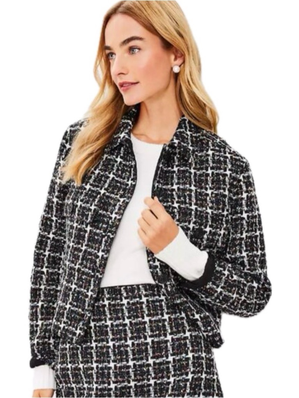 Ann Taylor LOFT Shimmer Sparkle Tweed Cropped Blazer/Jacket (Size M)